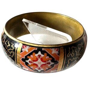 Arabesque Chic Brass Bangle Bracelet Black Gold Granny Retro Boho